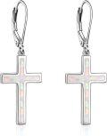 wholesale Sterling Silver Cross Leverback Dangle Drop Earrings for Women Men-0-0