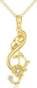 wholesale 14K Gold Musical Note with Rose and Diamond Pendant Necklaces for Women Girls Gifts-0-0