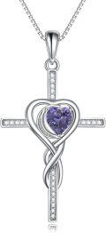 wholesale TOUPOP Cross Infinity Necklaces For Women White Gold S925 Sterling Silver Amethyst February Birthstone Pendant Necklace Christian Religious Faith Cross Birthday Jewelry For Girlfriend Wife Sister -0-0