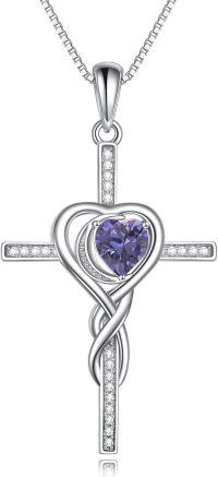 wholesale TOUPOP Cross Infinity Necklaces For Women White Gold S925 Sterling Silver Amethyst February Birthstone Pendant Necklace Christian Religious Faith Cross Birthday Jewelry For Girlfriend Wife Sister -undefined