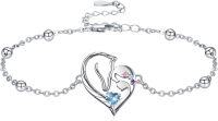 wholesale 925 Sterling Silver Horse Heart Birthstone Bracelet Jewelry Gift for Women-12-Dec-Lab Created Blue Topaz