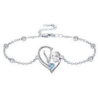 wholesale 925 Sterling Silver Horse Heart Birthstone Bracelet Jewelry Gift for Women-12-Dec-Lab Created Blue Topaz