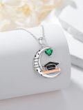 wholesale 925 Sterling Silver Graduation Necklace with Heart Birthstone and Grad Cap Pendant for Women-0-3