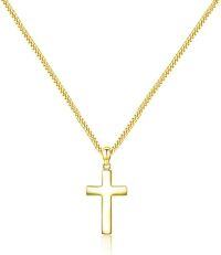 wholesale Gold 925 Sterling Silver Cross Pendant Necklace with Curb Chain for Men & Women - 24 Length-Yellow Gold