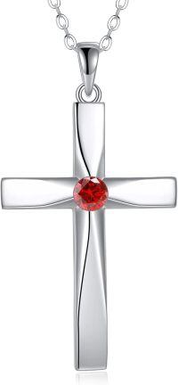 wholesale 925 Sterling Silver Birthstone Origami Cross Pendant Necklace-January