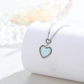 wholesale 925 Sterling Silver Heart White Opal Pendant Necklace Oxidized Beaded Border Women Jewelry-0-1