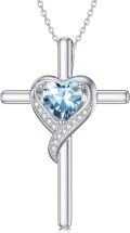 wholesale 925 Sterling Silver Aquamarine Cross Necklace - March Birthstone Faith Pendant with 18 Chain, Hypoallergenic White Gold Plated Jewelry Gift for Women-0-0