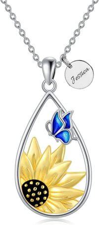 wholesale Sterling Silver Blue Butterfly Sunflower Teardrop Necklace for Women-A-Sunflower Butterfly-Personalized Sunflower Teardrop Necklace