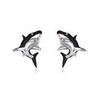 wholesale 925 Sterling Silver Shark Stud Earrings - Ocean Themed Beach  for Her-Shark