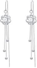 wholesale 925 Sterling Silver & Beads Daisy Flower Tassel Chain Dangle Earrings for Women, Hypoallergenic, Lightweight, Gift Ready-0-0