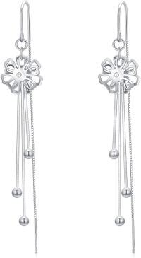 wholesale 925 Sterling Silver & Beads Daisy Flower Tassel Chain Dangle Earrings for Women, Hypoallergenic, Lightweight, Gift Ready-D Flower Petals