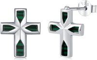 wholesale 925 Sterling Silver Green Stone Cross Stud Earrings for Women-B-Cross Malachite