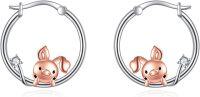 wholesale 925 Sterling Silver Rose Gold Plated Pig Charm Hoop Earrings with Cubic Zirconia Accents-Pig