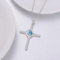 wholesale 925 Sterling Silver Blue Heart Moon & Star CZ Cross Pendant Necklace for Men/Women - Christian  Set with Chain (Silver)-0-3