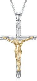 wholesale 925 Sterling Silver Gold Plated Jesus Christ Crucifix Pendant Necklaces for Men/Women Christian Gifts Religious Jewelry with Chain 24 + Extender-0-0