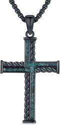 wholesale 925 Sterling Silver Black Plated Rope Design Turquoise Inlay Cross Pendant Necklace for Men's Religious s-0-0