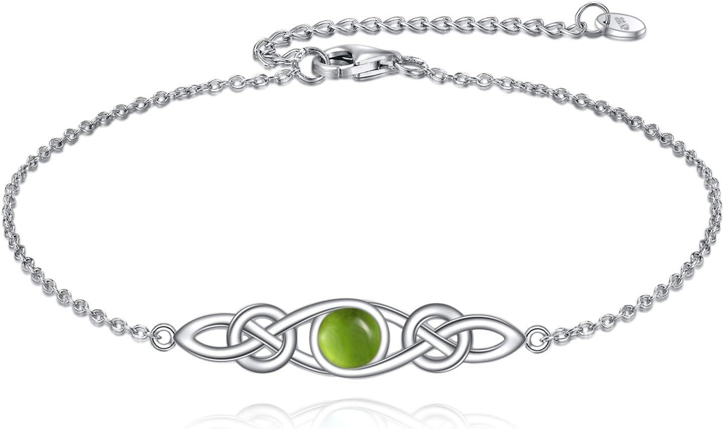 wholesale Sterling Silver Celtic Knot Bracelet w Mustard Seed Moonstone Birthstone-C-Peridot