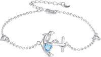 wholesale 925 Sterling Silver Heart-Shaped Blue Crystal Anchor Charm Bracelet-G-Anchor