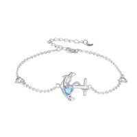 wholesale 925 Sterling Silver Anchor Bracelet With Blue Crystal Heart Charm-G-Anchor