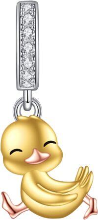 wholesale 925 Sterling Silver Yellow Gold Plated Duck Charm Pendant-Duck