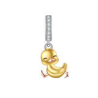 wholesale 925 Sterling Silver Cute Duckling Dangle Charm With Cubic Zirconia For Bracelets-Duck
