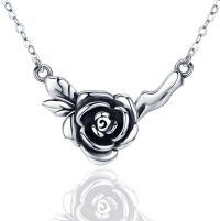 wholesale 925 Sterling Silver Black Rose Pendant Necklace for Women-A-Black Rose Flower