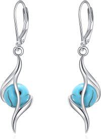 wholesale 925 Sterling Silver Turquoise Snake Hook Dangle Earrings for Women-Turquoise Ball