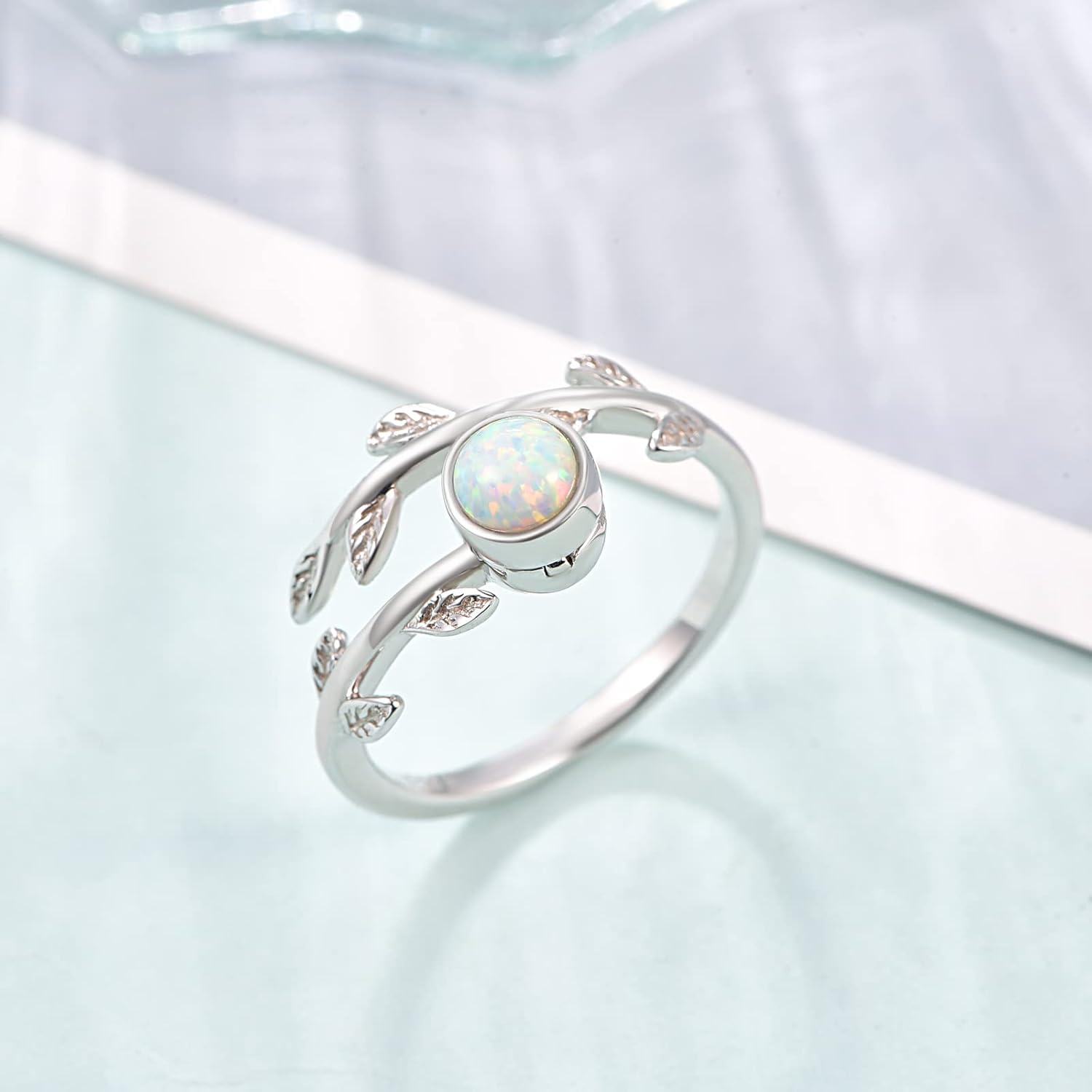 Sterling Silver Opal Moonstone Anxiety Fidget Spin Ring for Women-0-1