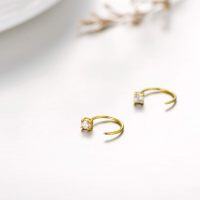 wholesale Gold 10mm Half Hoop Diamond Stud Earrings for Women - Hypoallergenic-Yellow