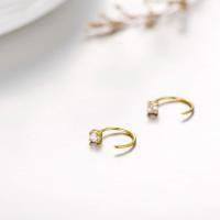 wholesale Gold 10mm Half Hoop Diamond Stud Earrings for Women - Hypoallergenic-Yellow