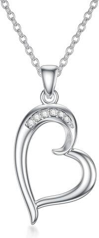 wholesale 925 Sterling Silver Cubic Zirconia Heart Pendant Necklace for Women's -Silver-03
