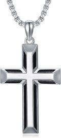 wholesale 925 Sterling Silver Cross Pendant Necklace  - Black Inlay Design for Men & Women Protection Amulet Religious Gift with 24+2mm Rolo Chain (Gift Included)-0-0