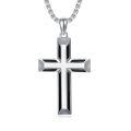 wholesale 925 Sterling Silver Cross Pendant Necklace With Black Inlay-0-0
