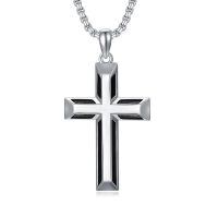 wholesale 925 Sterling Silver Cross Pendant Necklace With Black Inlay-M-Cross