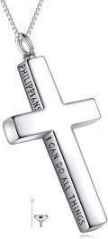 wholesale Sterling Silver Cross Necklace Philippians 4 13 I Can Do All Things Inspirational Gift-0-67