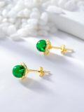wholesale 925 Sterling Silver Plated Gold  Green Gemstone Ball Stud Earrings Women s Birthday Gift-0-4