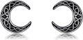 wholesale 925 Sterling Silver Celtic Knot Crescent Moon Stud Earrings-0-0