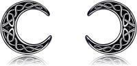 wholesale 925 Sterling Silver Celtic Knot Crescent Moon Stud Earrings-Black Celtic Moon Earrings