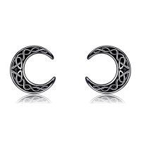 wholesale 925 Sterling Silver Celtic Knot Crescent Moon Stud Earrings-Black Celtic Moon Earrings