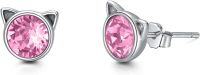 wholesale 925 Sterling Silver Birthstones Cat Earrings for Women Hypoallergenic Studs-Tourmaline Pink