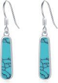 wholesale  Sterling Silver Rectangle Turquoise Dangle Earrings for Women Elegant Lightweight Gift-0-0