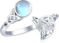 wholesale 925 Sterling Silver 925 Sterling Silver Moonstone Celtic Wolf Howling Adjustable Ring-Celtic Wolf 7#