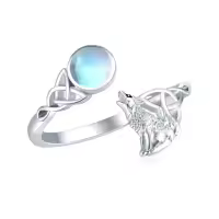 wholesale 925 Sterling Silver 925 Sterling Silver Moonstone Celtic Wolf Howling Adjustable Ring-Celtic Wolf 7#
