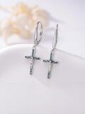 TOUPOP Sterling Silver Turquoise Cross Dangle Earrings for Women-0-1