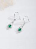 wholesale 925 Sterling Silver Created Emerald Cubic Zirconia Twist Drop Earrings For Women-0-3