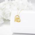 wholesale 14K Gold Heart-Shaped Cat and Girl Pendant Necklace - I Love You Forever Message-0-3
