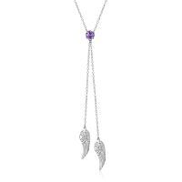 wholesale 925 Sterling Silver Blue Opal Angel Wings Pendant Necklace-February