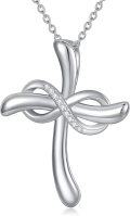 wholesale 925 Sterling Silver and Gold Plated Cubic Zirconia Cross Necklace with Infinity Pendant - Faith -0-5