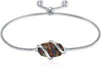 wholesale  Sterling Silver Gemstone Dainty Link Bracelet for Women -A-Black Opal