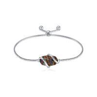 wholesale 925 Sterling Silver Abalone Shell Square Charm Adjustable Bolo Bracelet for Women-A-Black Opal